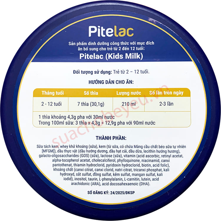 Sữa tăng chiều cao Pitelac lon 800g cho trẻ từ 2-12 tuổi